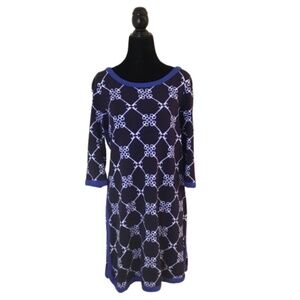 Crown & Ivy Navy Blue Nautical Key Pattern 3/4 Sleeve Dress Size Medium